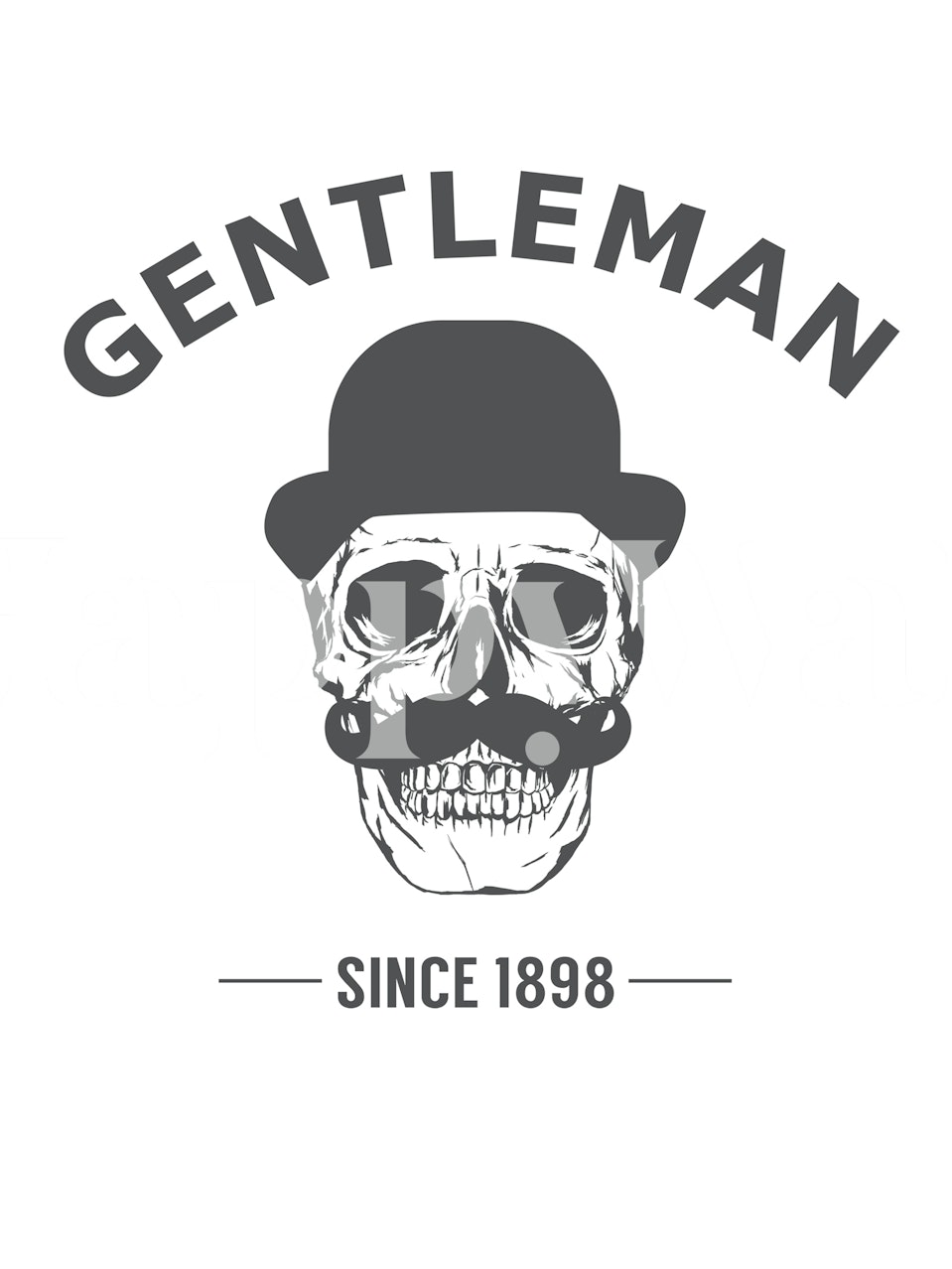 Gentleman skull with bowler hat and mustache in black and white wallpaper