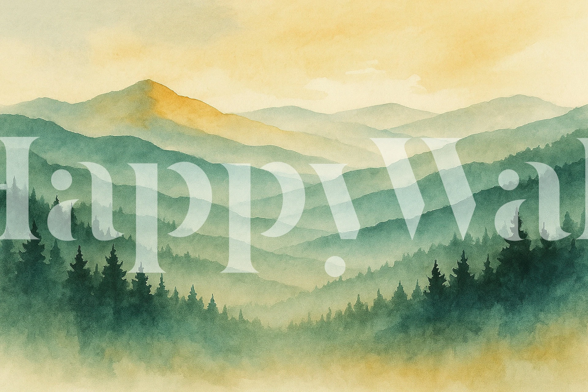 Papel de parede Serene Pine Horizon em um quarto