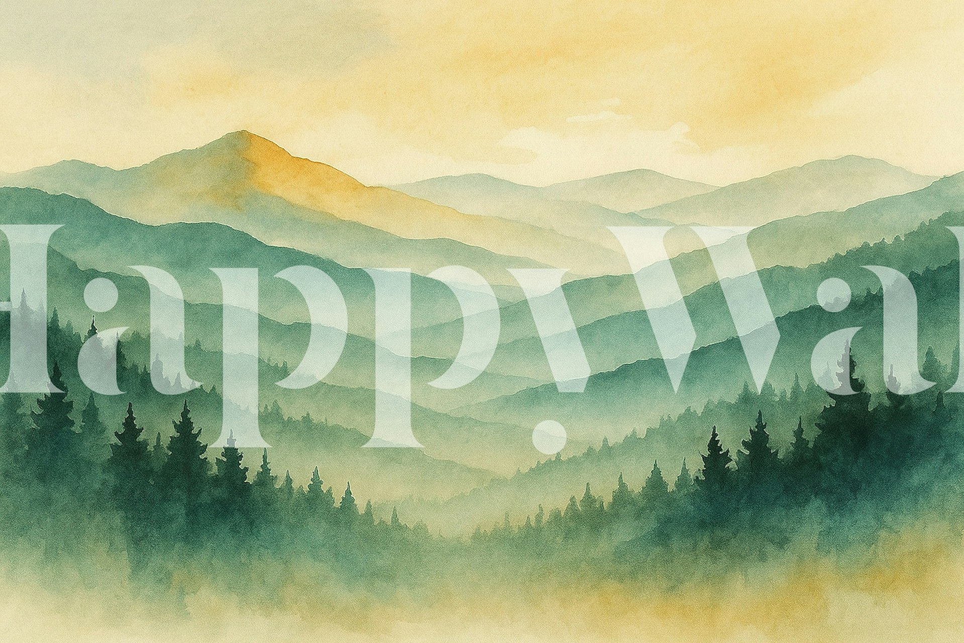 Serene pine horizon wallpaper in a room