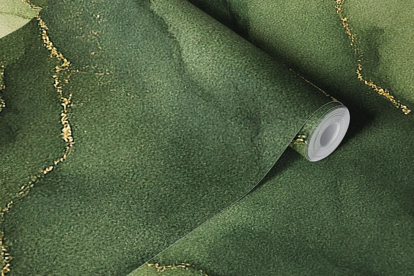 Moss Green Gold Flow wallpaper roll