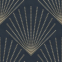 Golden Deco Dots on Dark Navy Blue tapetit