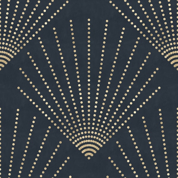 Golden Deco Dots on Dark Navy Blue