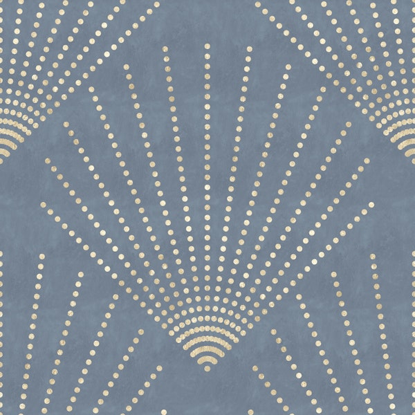 Golden Deco Dots on Blue Sage