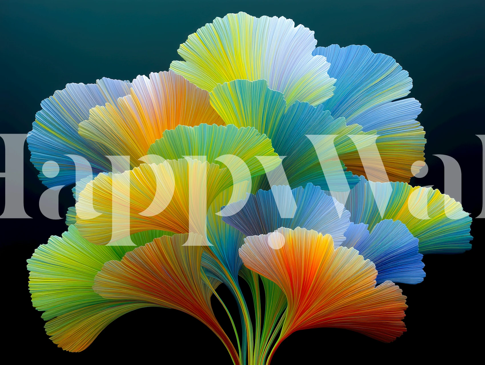 Papel de parede com folhas de ginkgo coloridas em um quarto