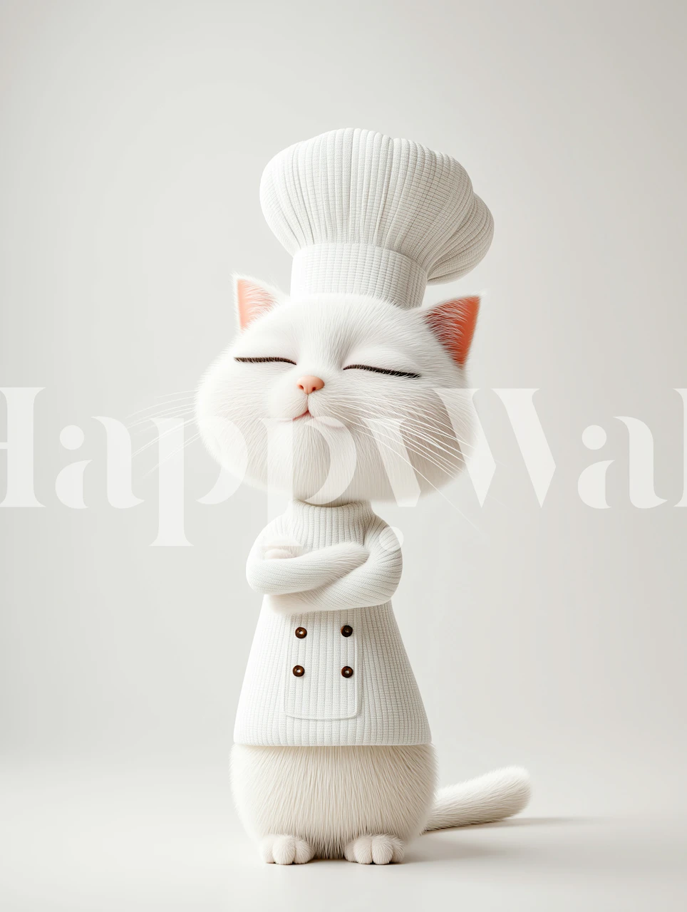 Cute white cat in chef outfit on light background wallpaper