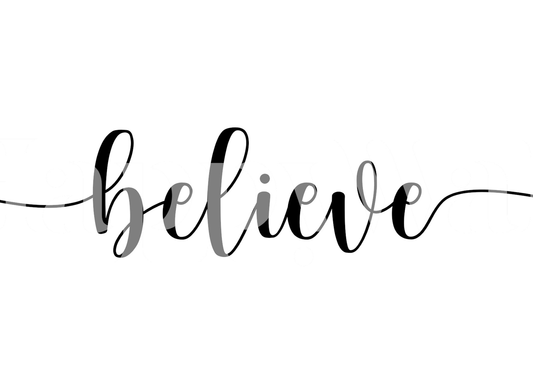 Black cursive 'Believe' text on white background wallpaper
