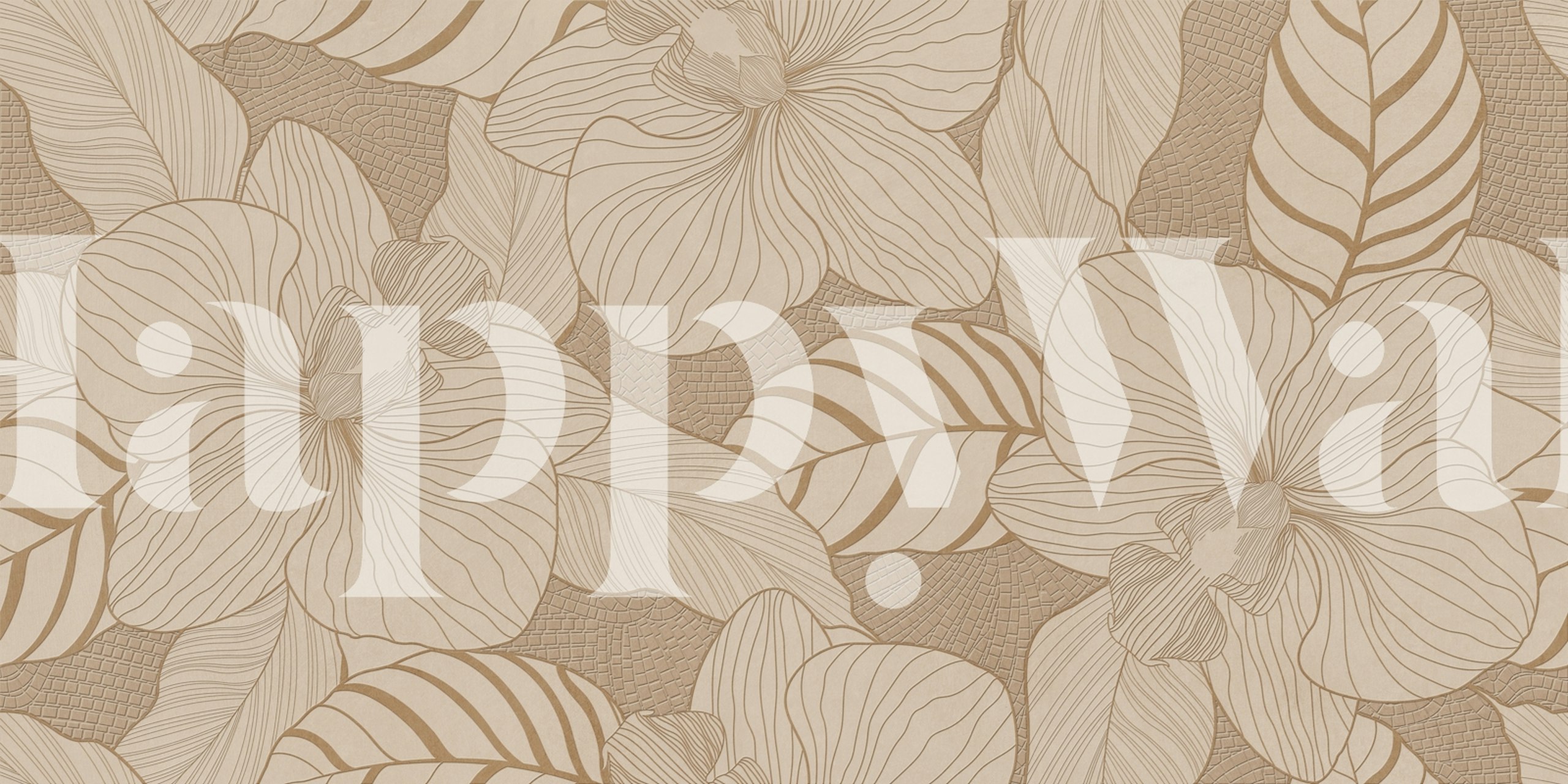 Beige floral pattern wallpaper with leaves and orchids