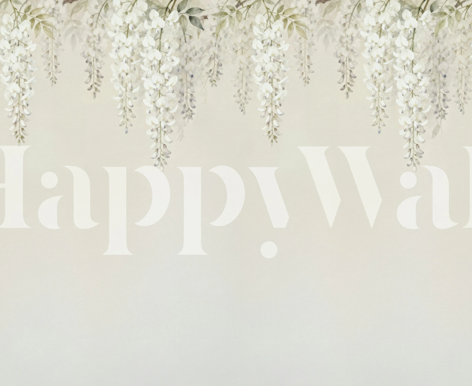 Delicate wisteria flowers and leaves in pale purple and green tones wallpaper