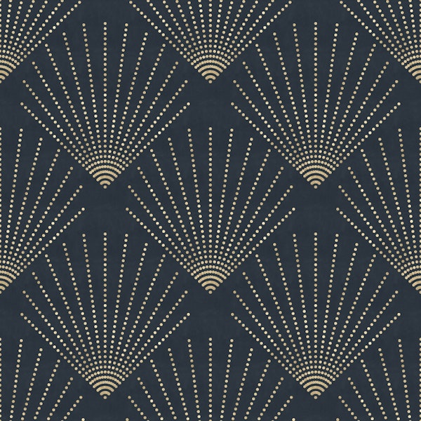 Golden Deco Dots on Dark Navy Blue - medium