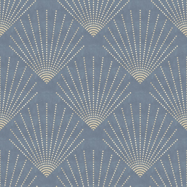 Golden Deco Dots on Blue Sage - medium