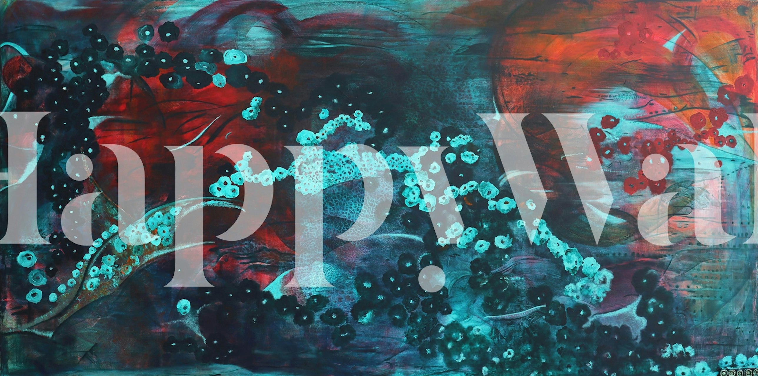 Abstract Floral Waves wallpaper in a living room