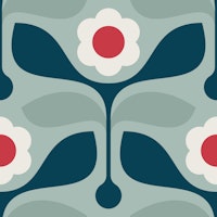 Modern Leafy Daisy in Teal - S behang