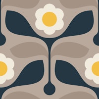 Modern Leafy Daisy in Beige - S behang