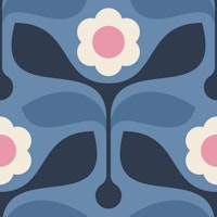 Modern Leafy Daisy in Blue - L behang