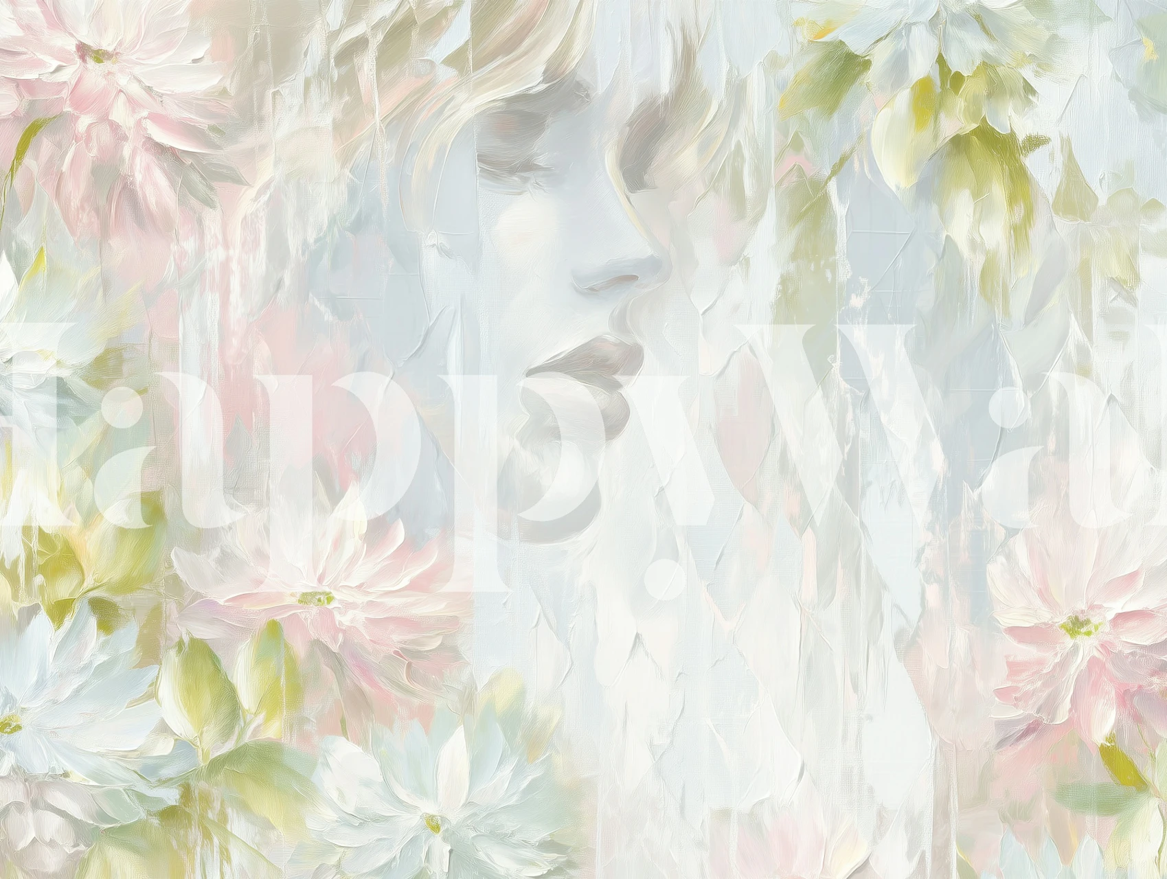 Floral face design in pastel colors, modern wallpaper