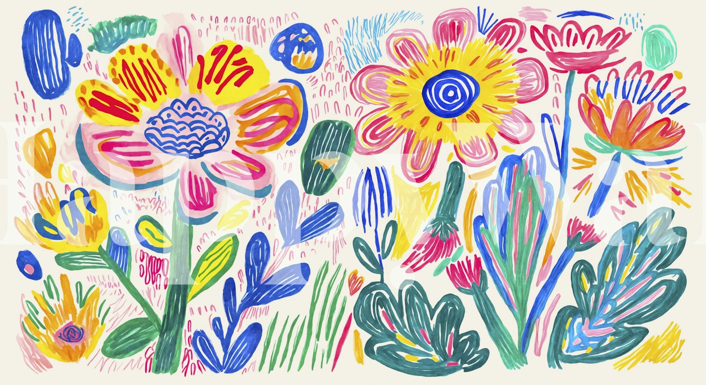 Kleurrijke bloemen in diverse vormen en stijlen op een lichte achtergrond wallpaper