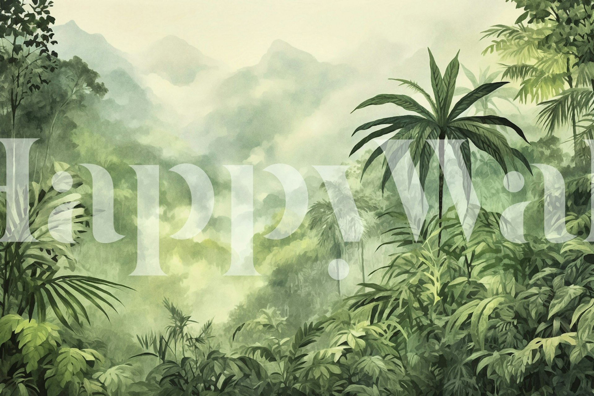 Tropical palm grove wallpaper in a room