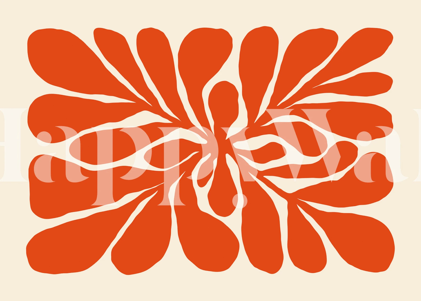 Abstract leaf shapes in red on an ivory background wallpaper