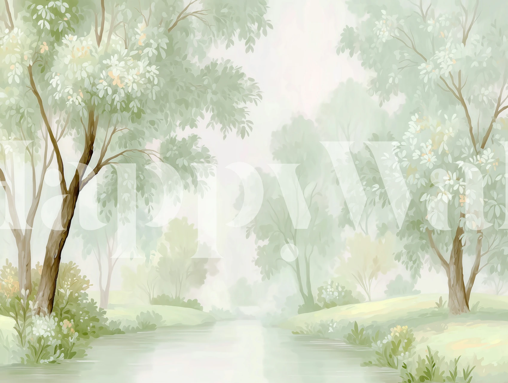 Carta da parati Tranquil Green Forest Escape in una stanza