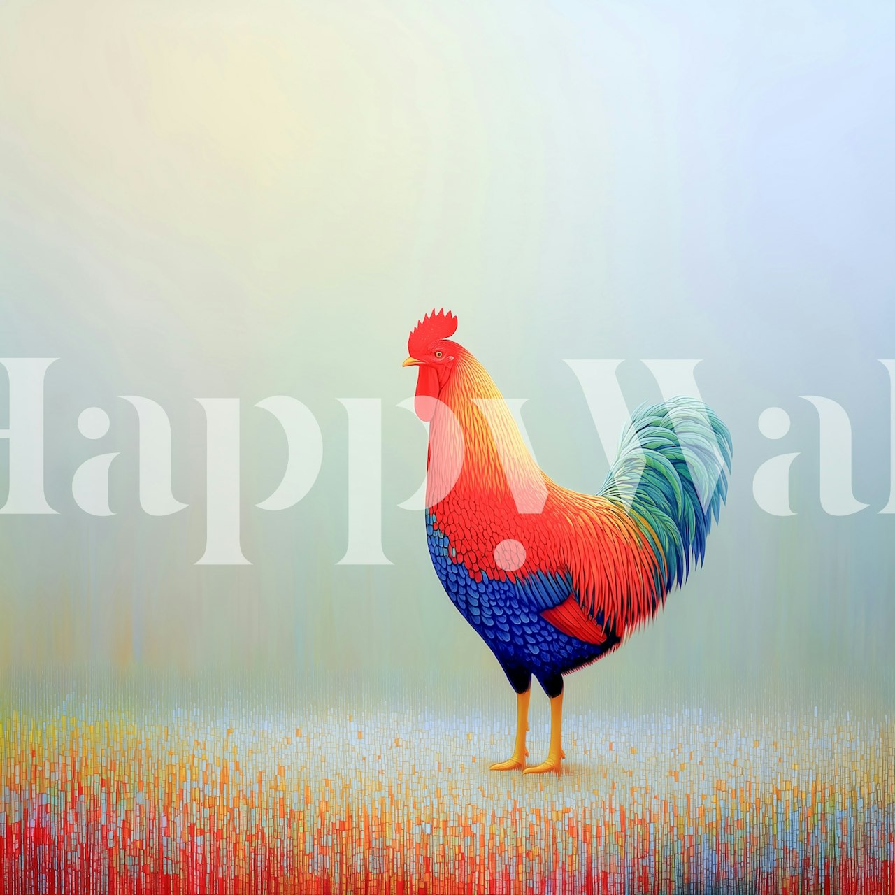 Vibrant Rooster Art ταπετσαρία σε ένα δωμάτιο