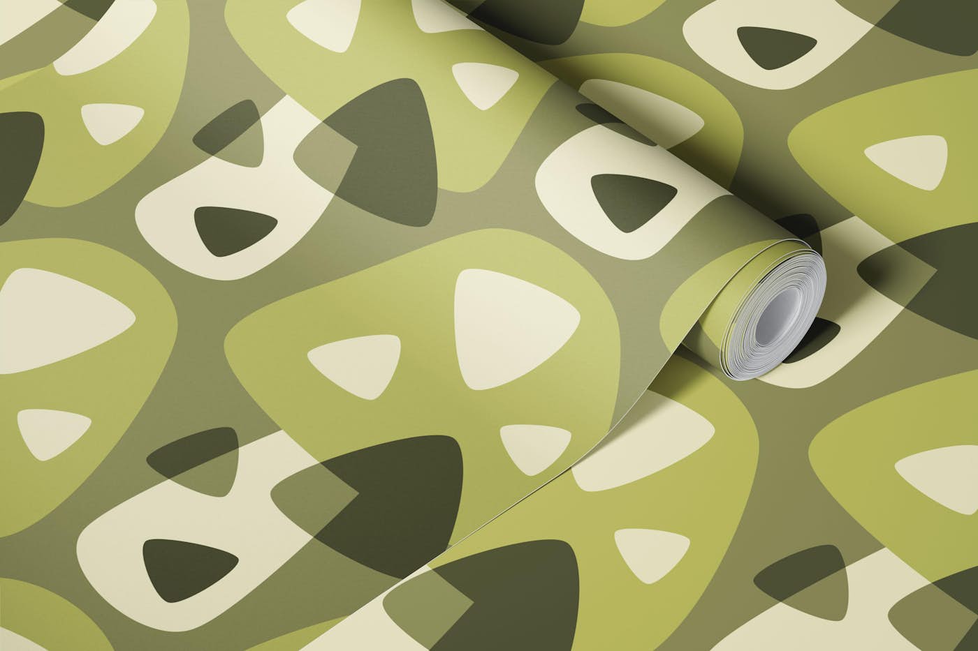 Sage Green Modern Retro Geometric Mushrooms wallpaper roll