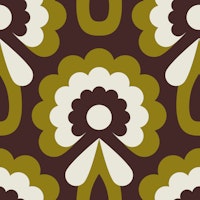 Bold Retro Daisy Floral Design Dark Green behang