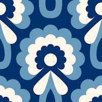 Bold Retro Daisy Floral Design Blue behang