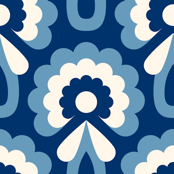Bold Retro Daisy Floral Design Blue