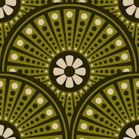 Art Deco floral mandala scallops - dark green carta da parati