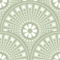 Art Deco floral mandala scallops - light sage carta da parati