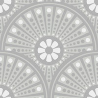 Art Deco floral mandala scallops - light grey carta da parati