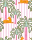 orange jungle cats with palms on pink stripes