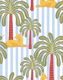 Yellow jungle cats with palms on blue stripes