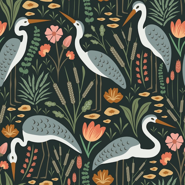 Heron and Plants Lake Side - Dark