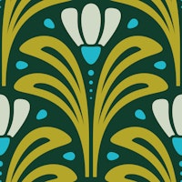 Mid-Century Blossoms in Green Blue - L tapet