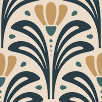 Mid-Century Blossoms in Green Brown - L papel pintado