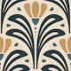 Mid-Century Blossoms in Green Brown - L