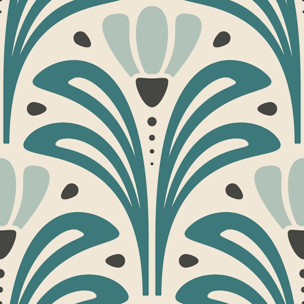 Mid-Century Blossoms in Teal - S