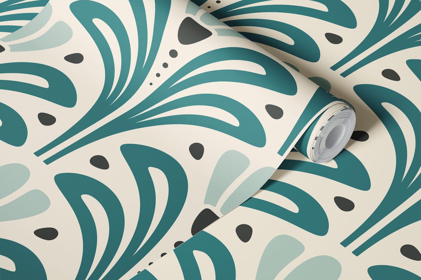 Mid-Century Blossoms in Teal - L wallpaper roll