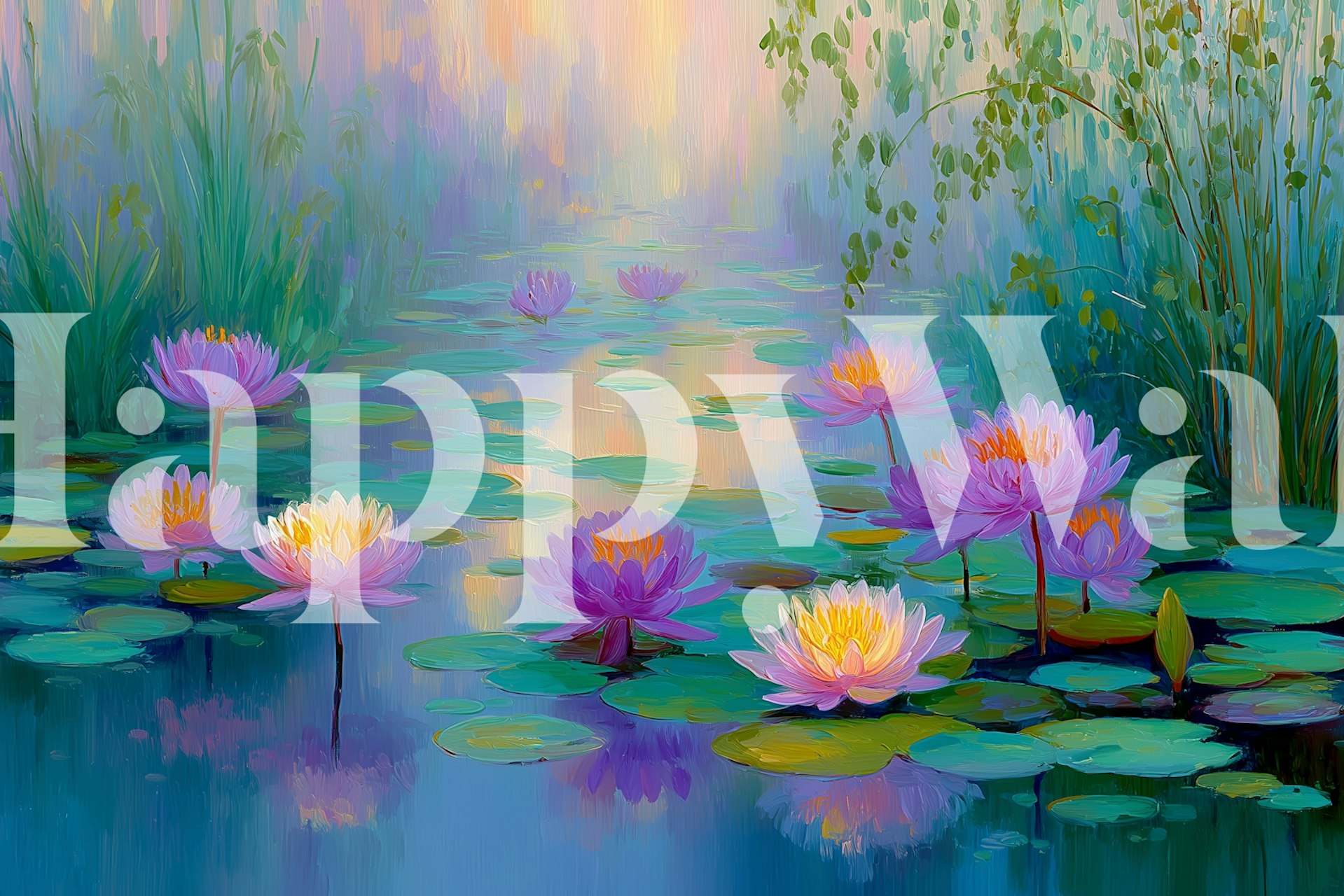 Tranquil Lily Pond wallpaper in a room