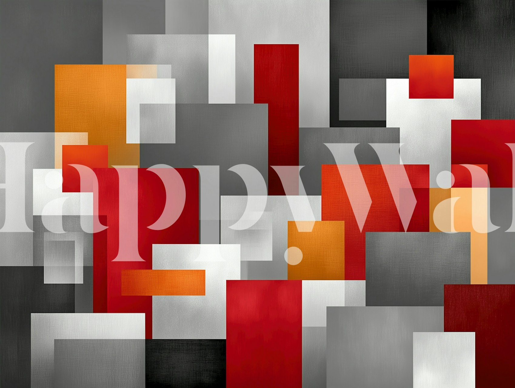 Geometric blocks in red, gray, and orange wallpaper
