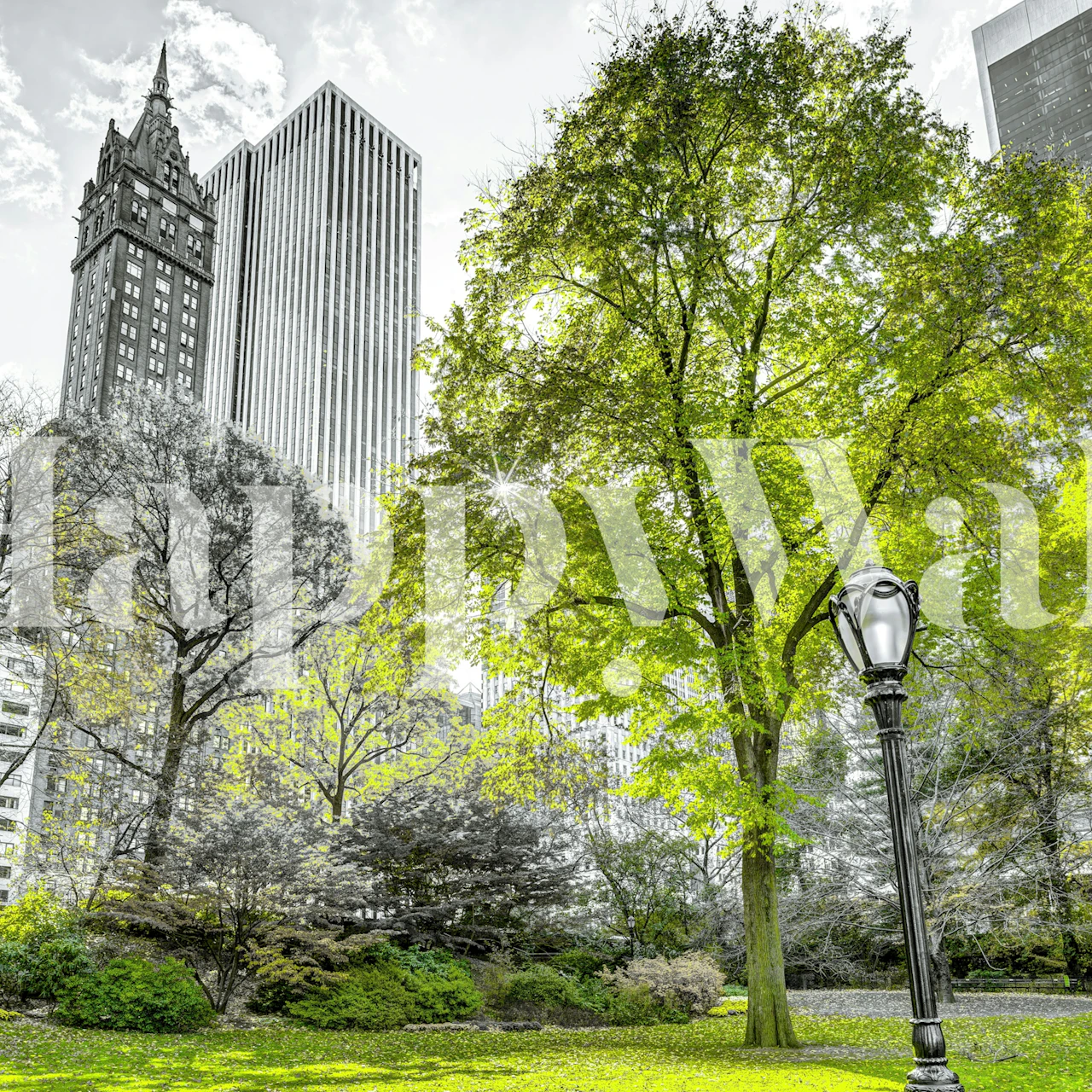 Papel de parede Metropolitan Green Hideaway em um quarto