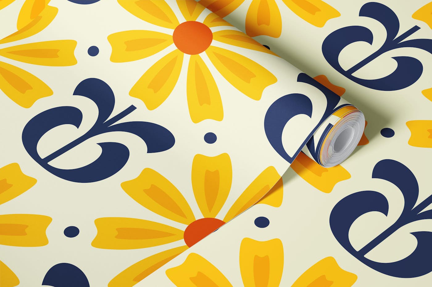 Groovy Daisy Floral Flair in Yellow - L wallpaper roll