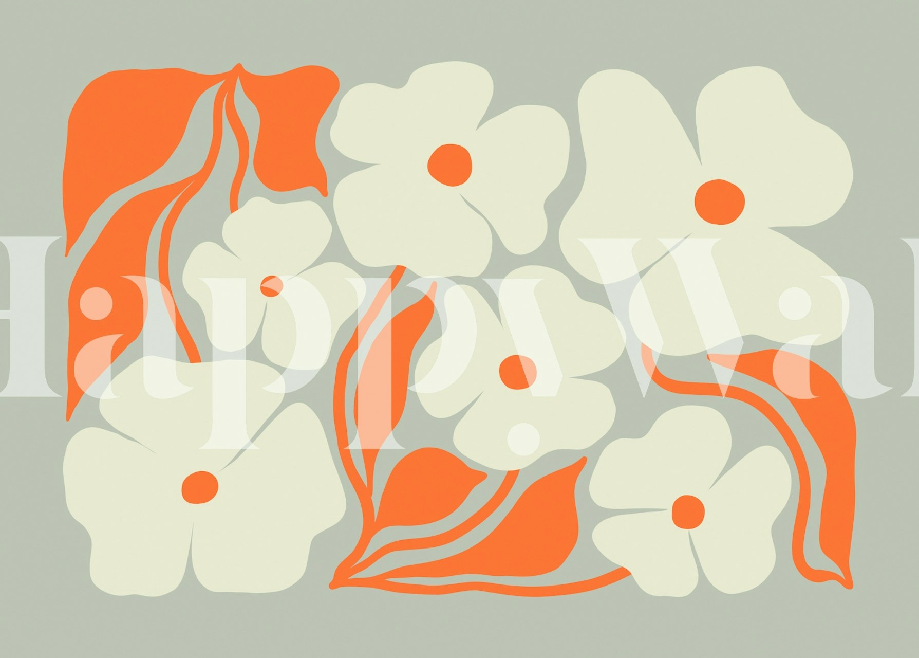 Mid-Century Blossom floral wallpaper design