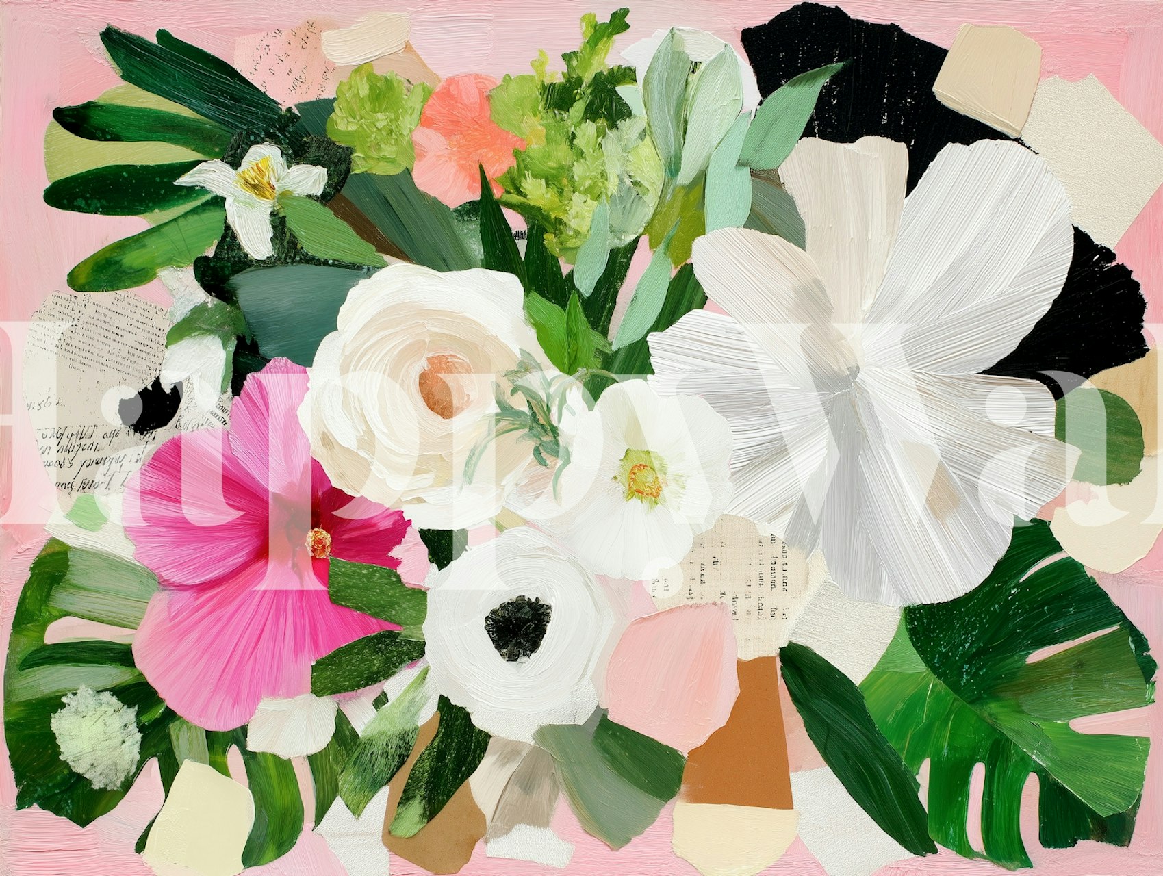 Vibrant Flora Collage behang in een kamer