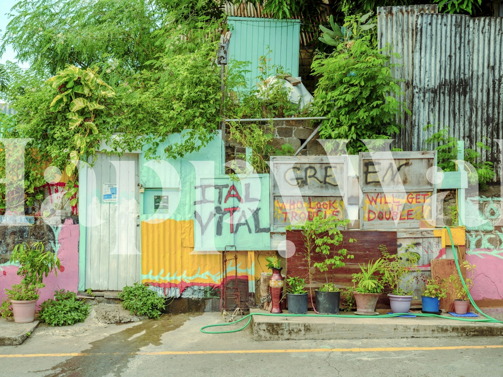 Tapeta Colorful Alleyway Charm w pomieszczeniu