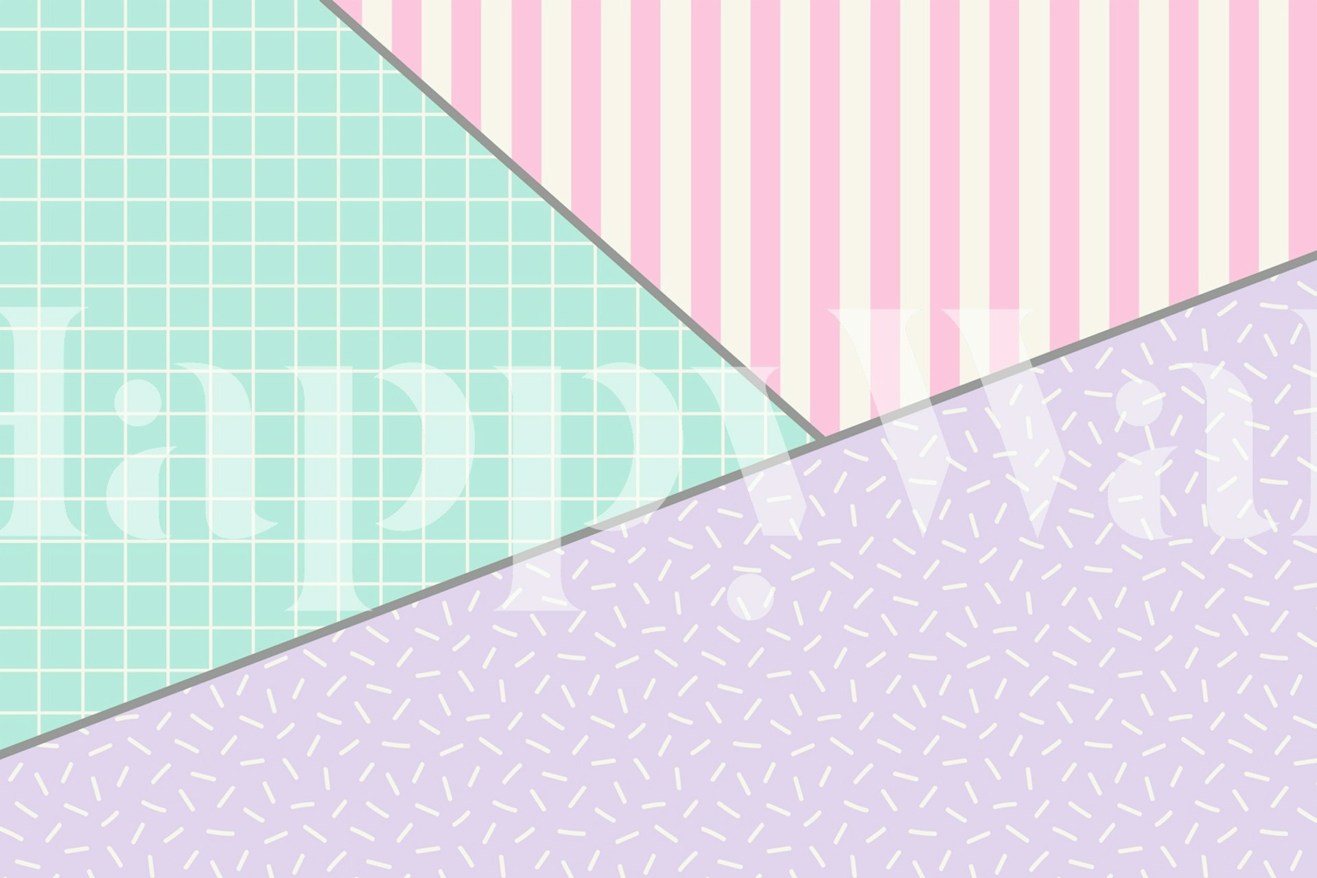 80s Memphis Aqua Pink Lilac wallpaper in a room