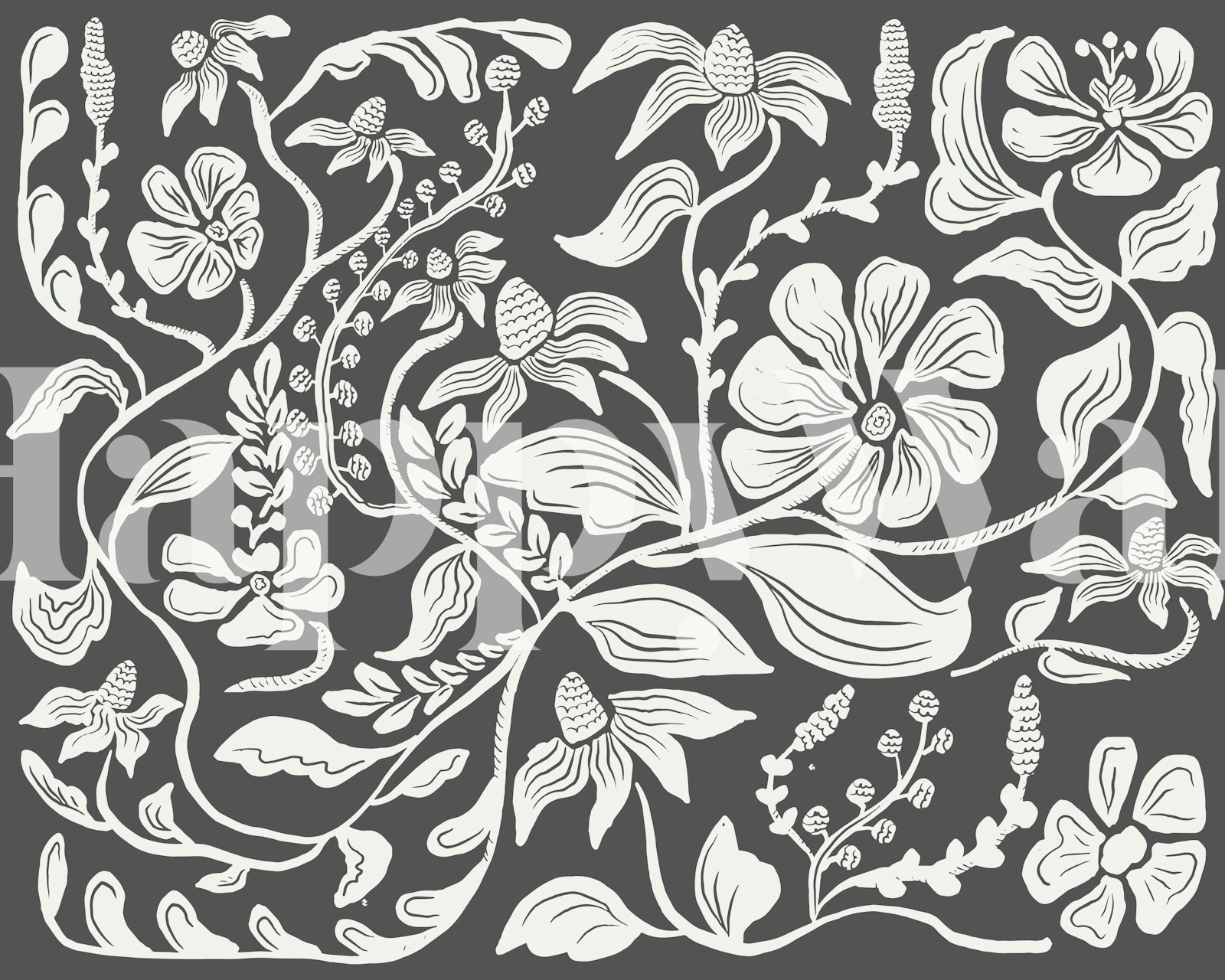 Floral patterns in white on a dark background wallpaper