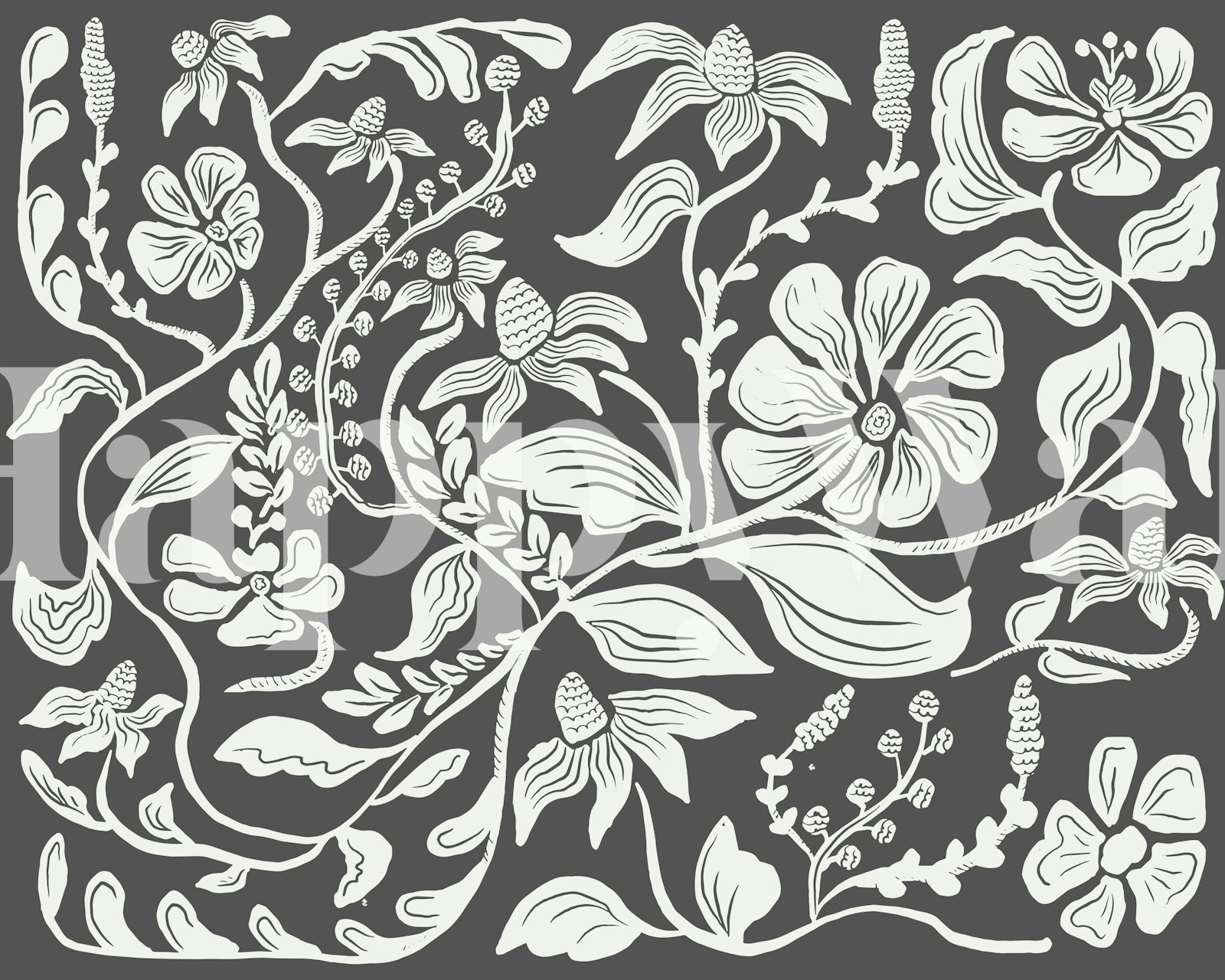 Floral patterns in white on a dark background wallpaper