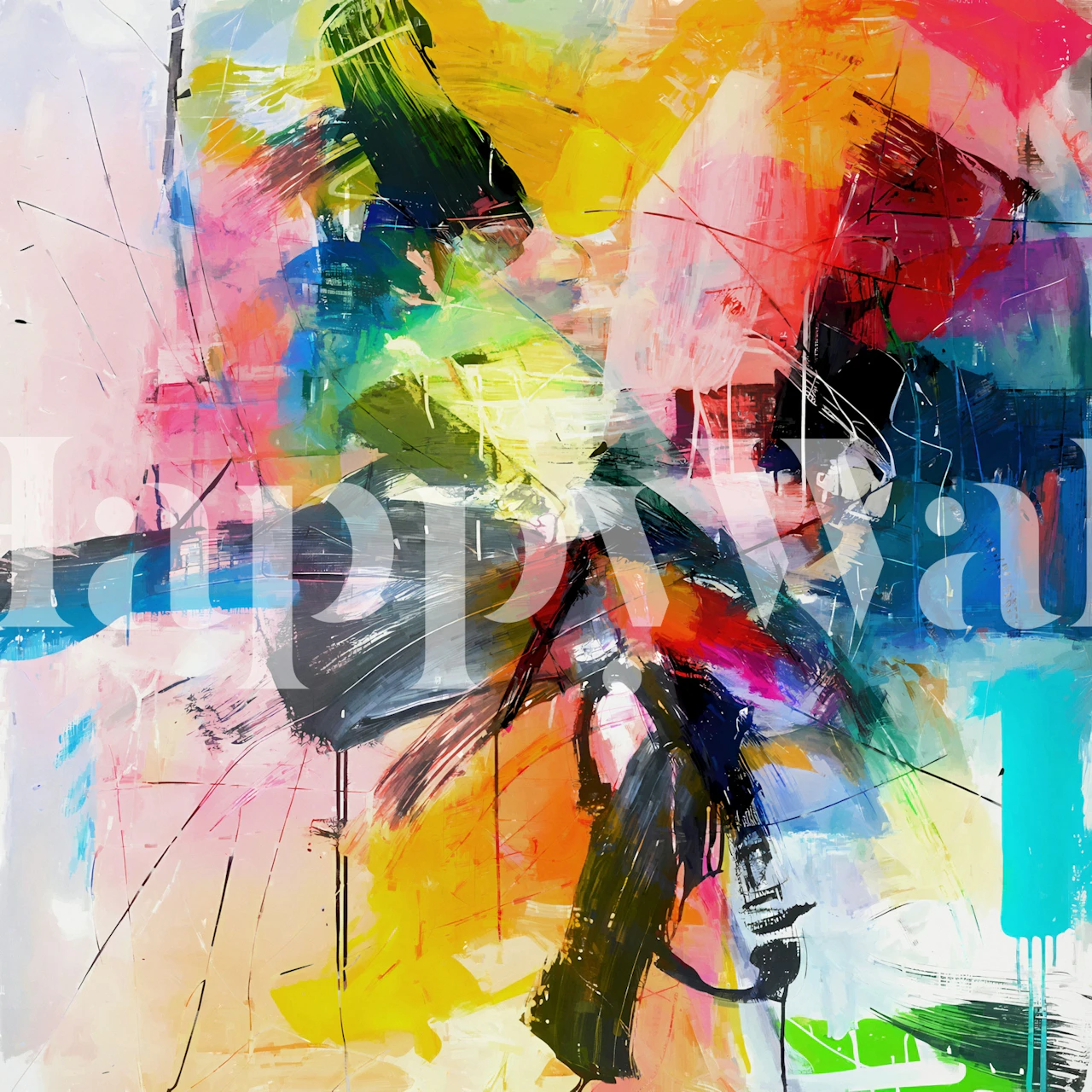 Colorful abstract wallpaper in a modern room